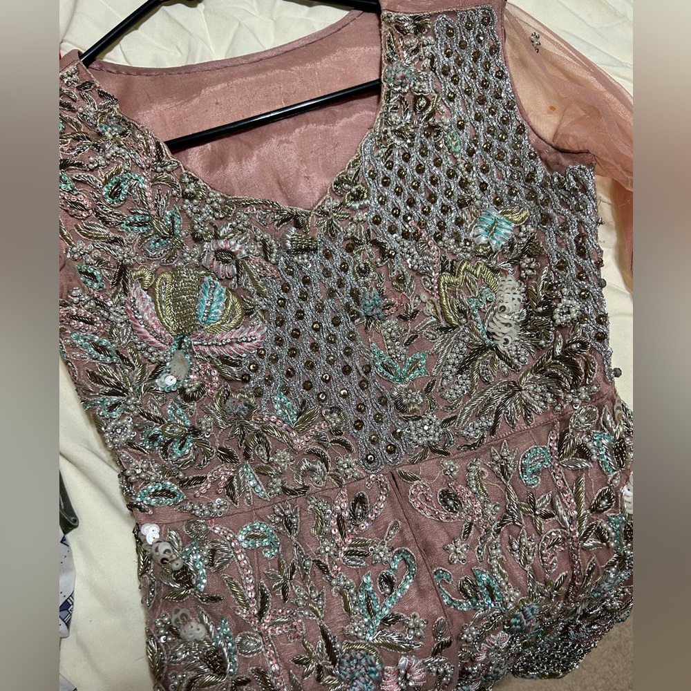 Three piece mauve frock shalwar kameez
